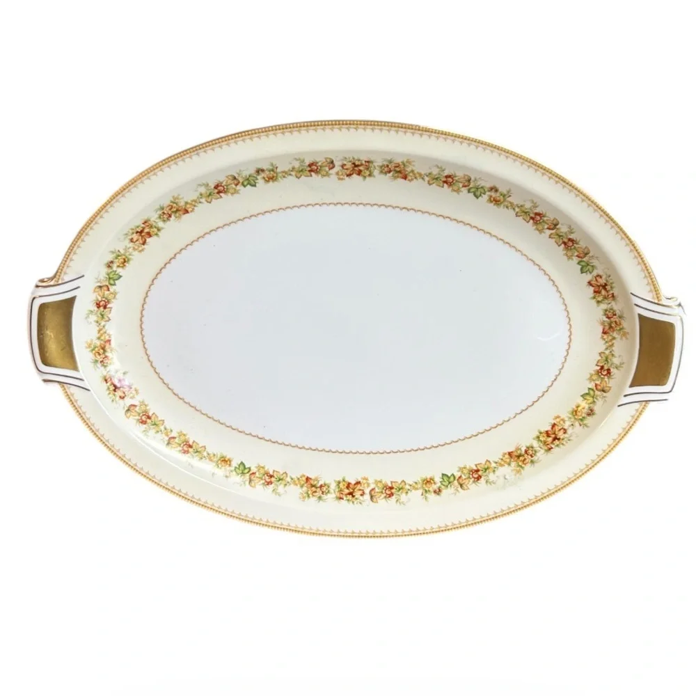 Royal Embassy Bristol Large Platter China Oval Gold Trim Floral Pattern Vintage